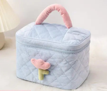 Corduroy Flower Makeup Bag Set for Travel and Beauty