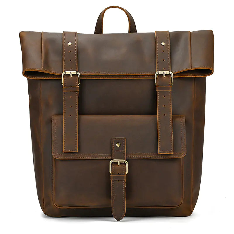 Retro Genuine Leather Backpack for Men and Students
